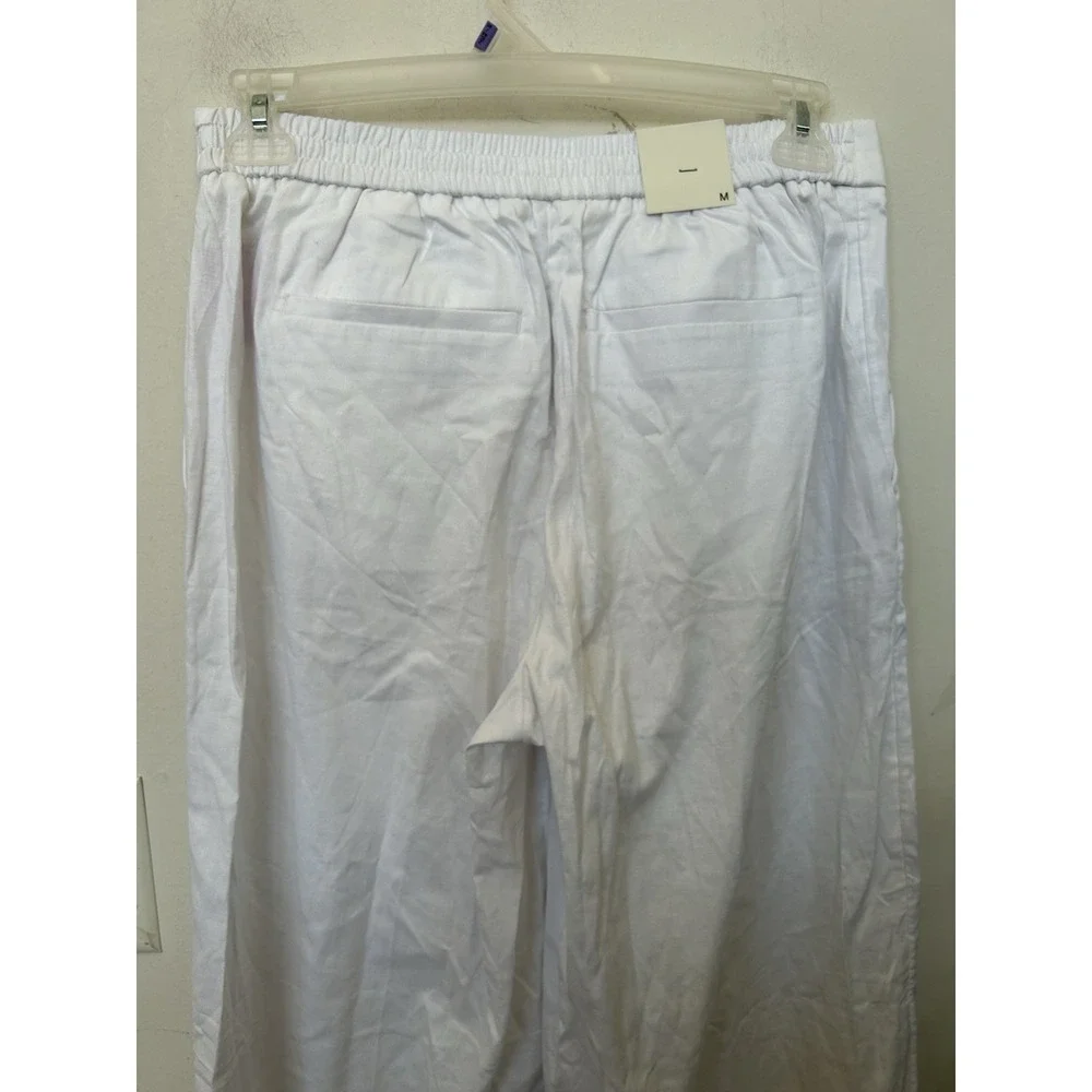 NWT Banana Republic White Linen Wide Leg High Rise Pull On Pants Sz M Coastal